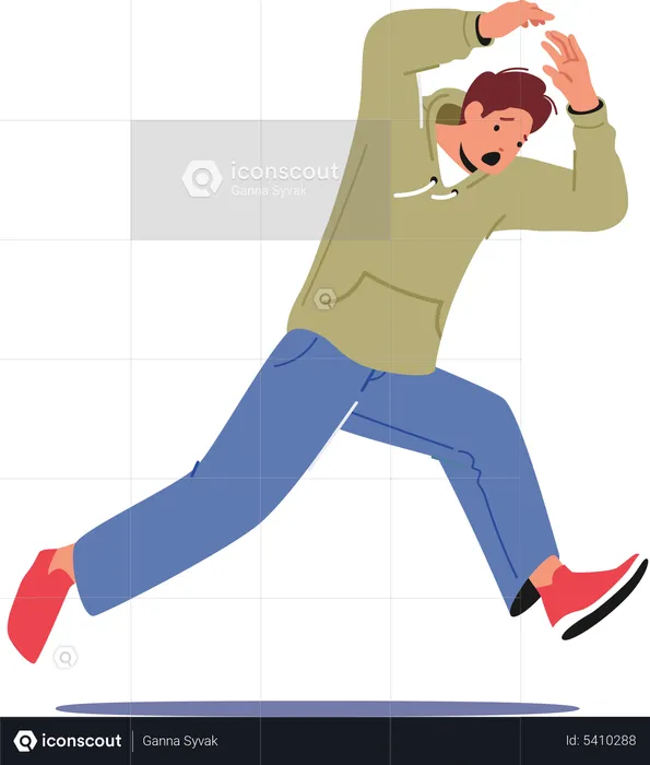 Scared Male Run with Raised Hands Afraid of Something  Illustration