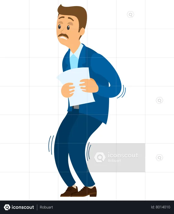 Scared man shakes knees from fear  Illustration