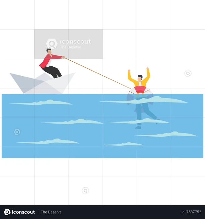 Scared person trying survive splashing  Illustration