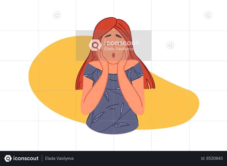 Scared woman keeps hands on head  Illustration