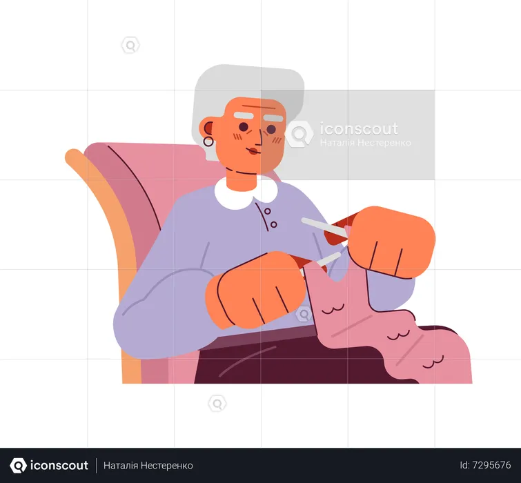 Scarf knitting granny  Illustration