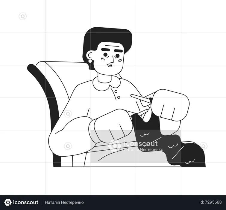 Scarf knitting granny  Illustration
