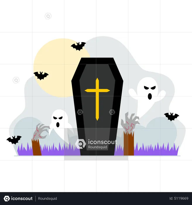 Scary cemetery coffin  Illustration