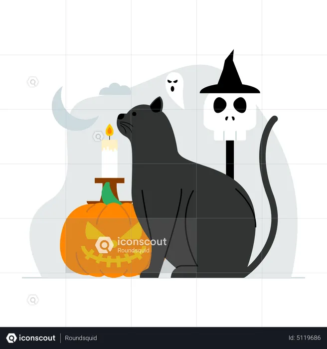 Scary Halloween cat  Illustration