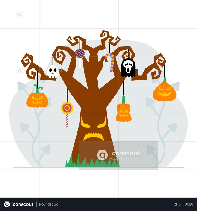 Best Scary halloween tree Illustration download in PNG & Vector format