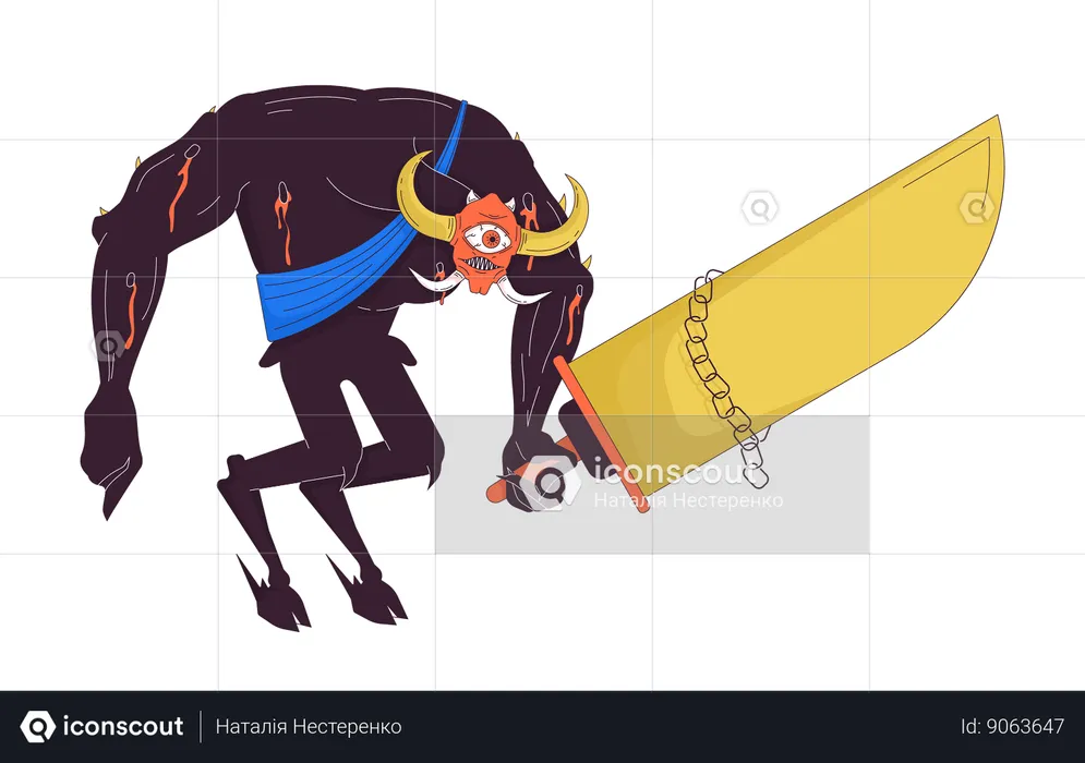 Scary one eyed demon is holding sword  Illustration