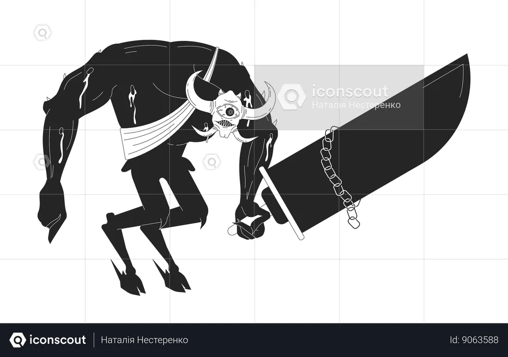 Scary one eyed demon is holding sword  Illustration