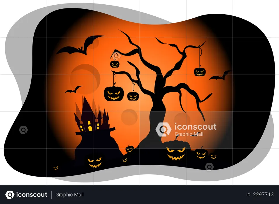 Scary pumpkins everywhere in Halloween  Illustration
