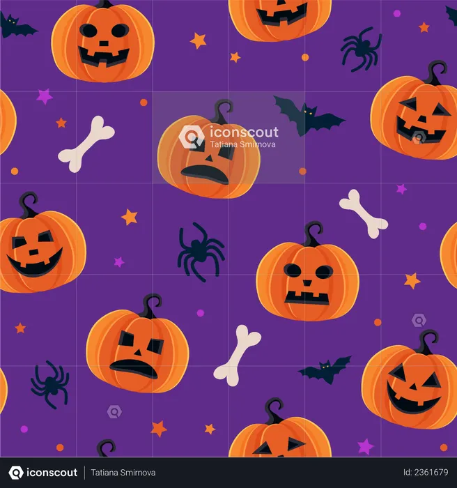 Scary pumpkins pattern  Illustration
