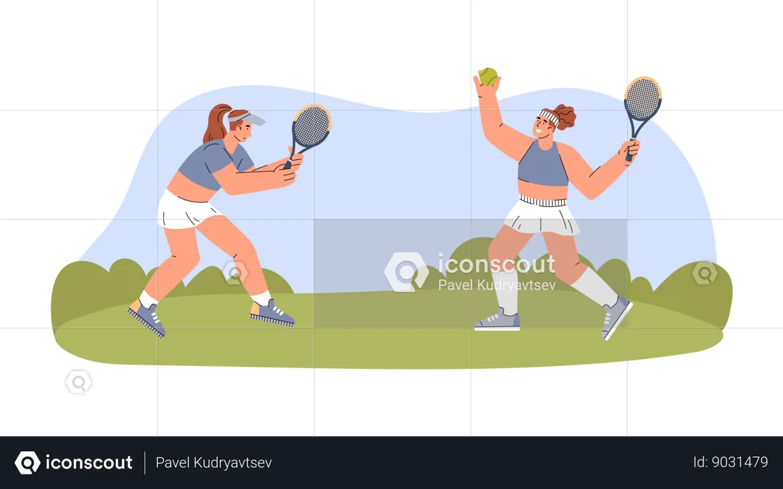 Scène de tournoi de tennis féminin  Illustration