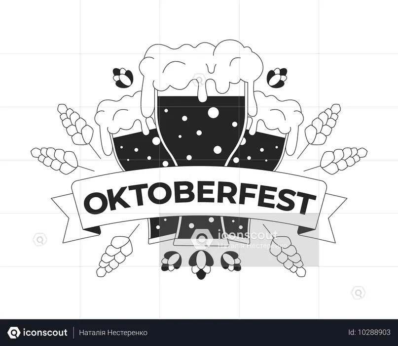 Schaumige Biergläser mit Gerste und Hopfen zum Oktoberfest  Illustration