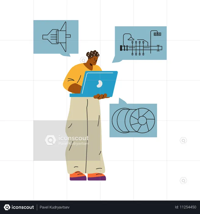 Schiffbauingenieur bei der Arbeit an der Schiffskonstruktion  Illustration