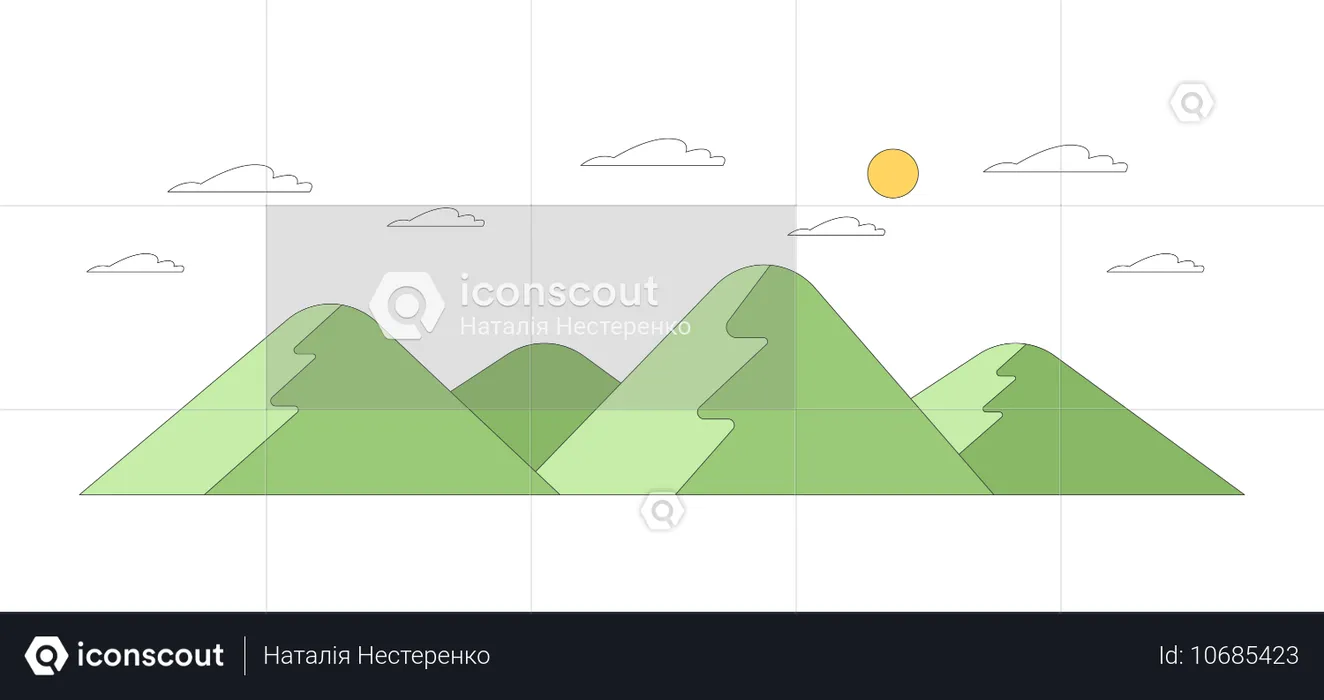 Schlampige Hügel unter einem Himmel mit leichten Wolken  Illustration