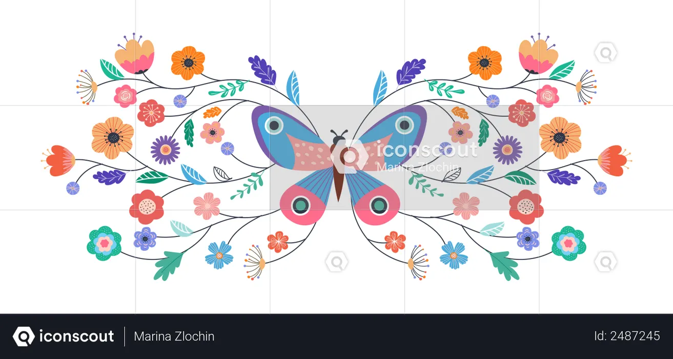 Schmetterling und Blumen  Illustration