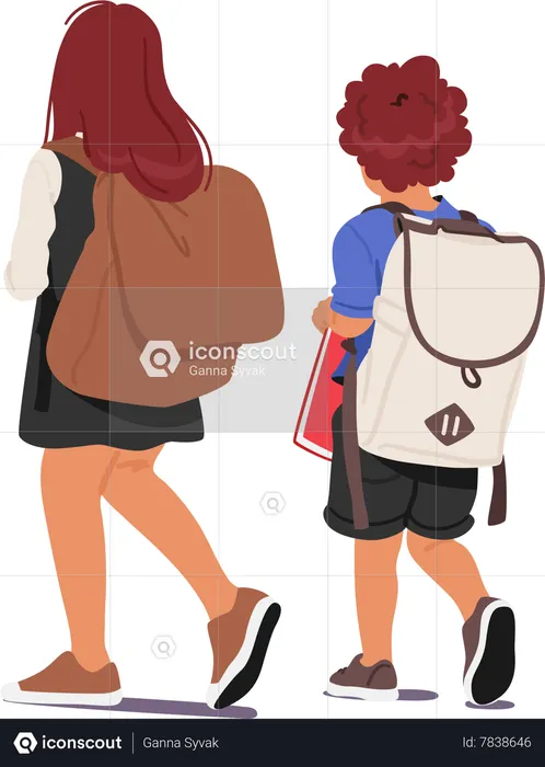 School Boy and Girl with Backpacks and Books  Illustration
