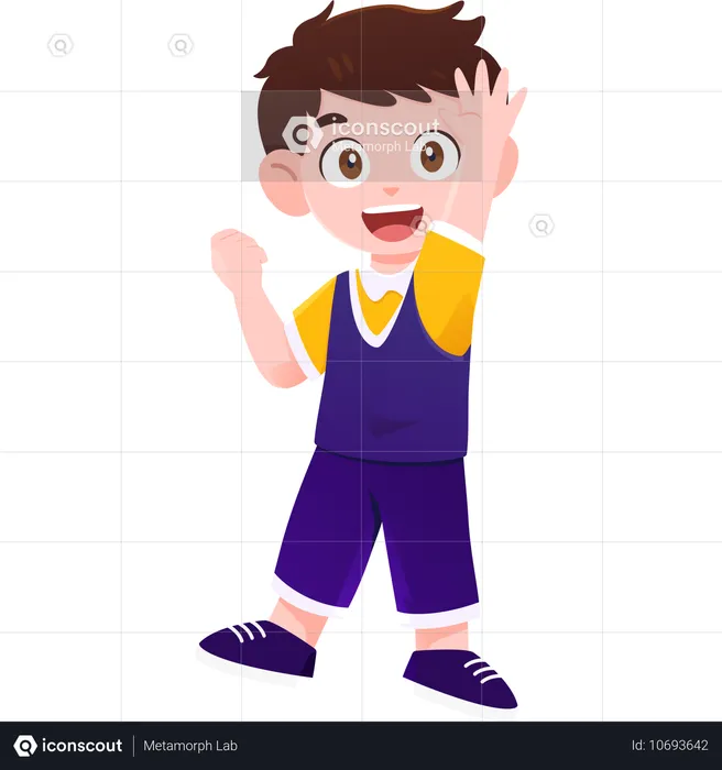 School Boy Cheerful Greeter  Illustration