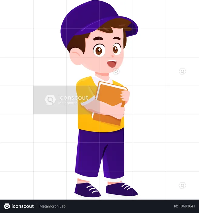 School boy holding book  Illustration