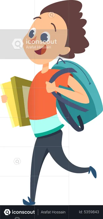School boy holding books going to school  Illustration