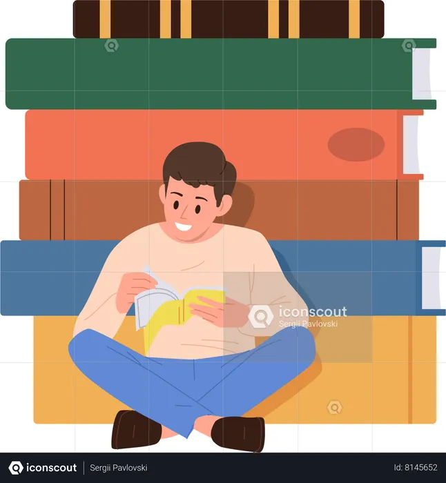 School boy reading book  Illustration