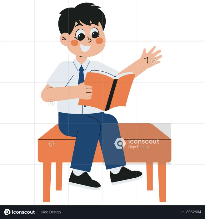School Boy Reading Favorite Book  Illustration