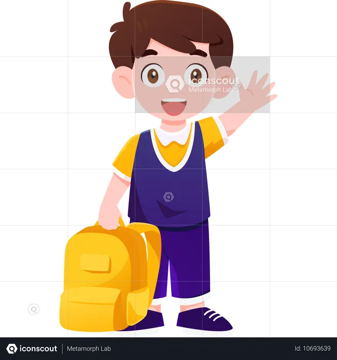 学校の準備ができた男子生徒  イラスト