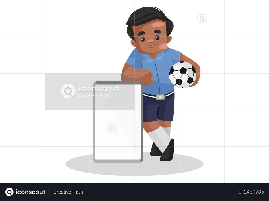 School boy standing near white board  Illustration