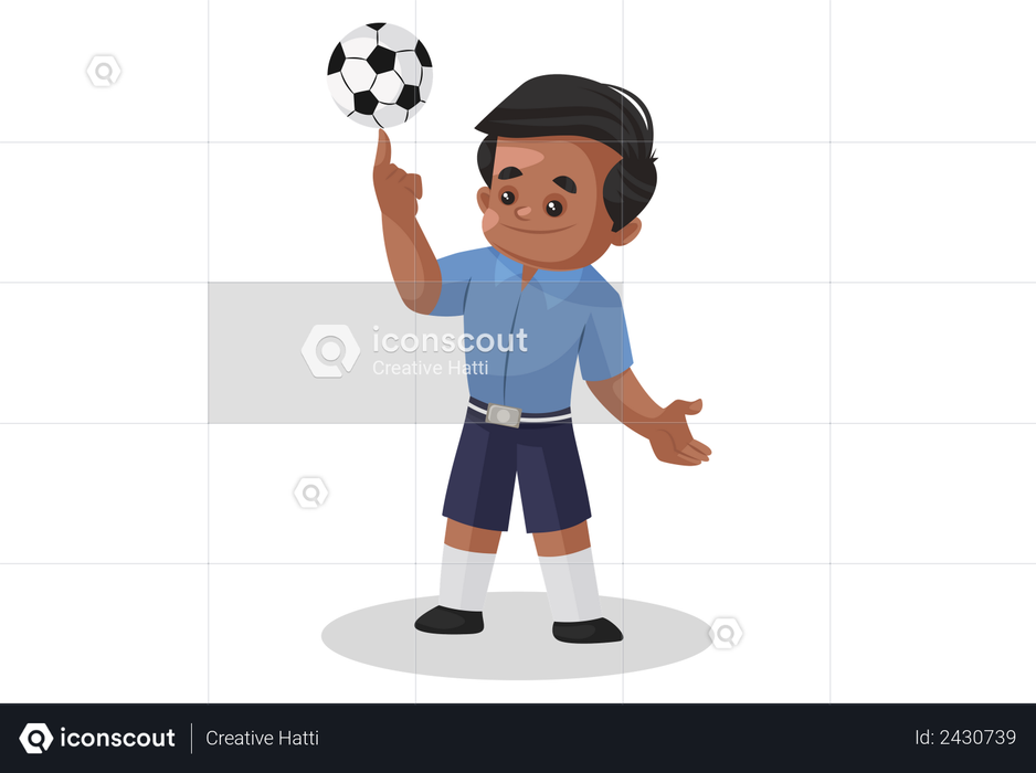 School boy turning football on his finger Illustration
