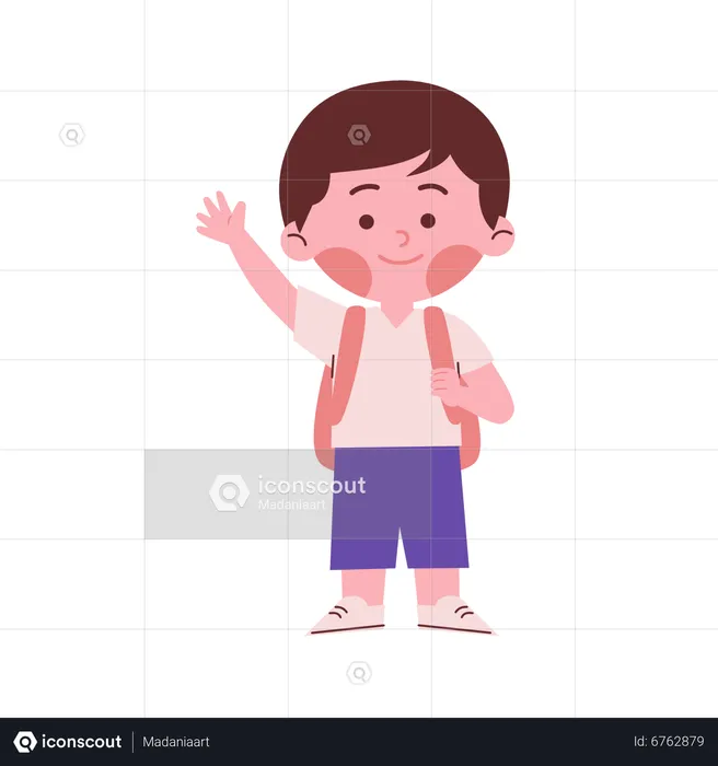 School Boy Waving Hand  Illustration