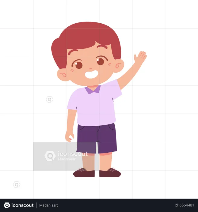 School Boy Waving Right Hand  Illustration