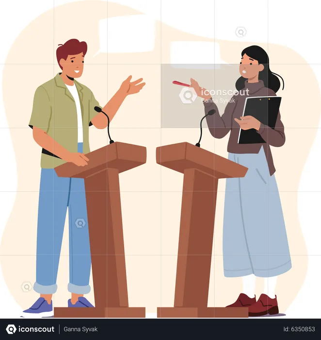 School debate between male and female student  Illustration