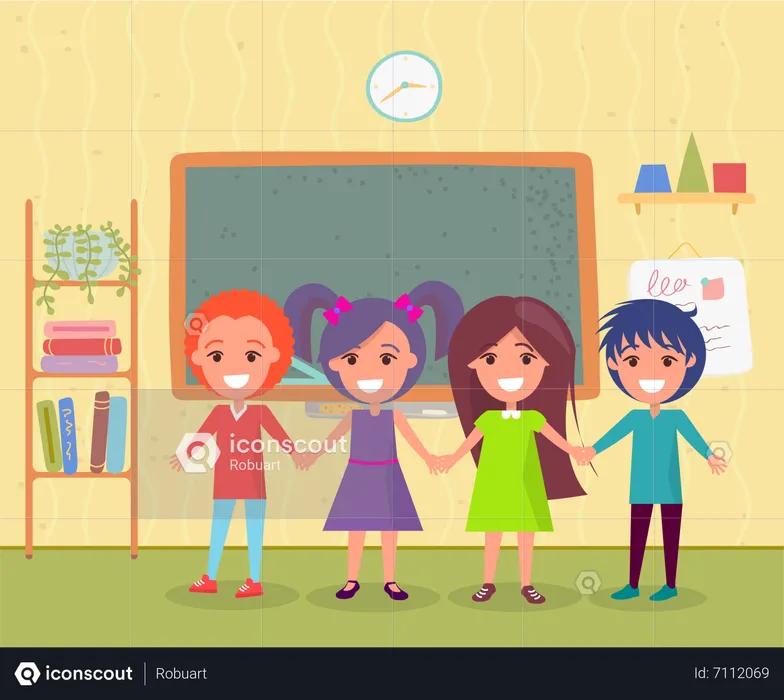 School friends in classroom  Illustration