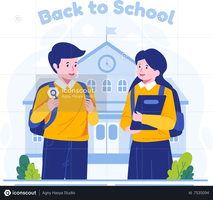 School girl and boy getting back to school  Illustration