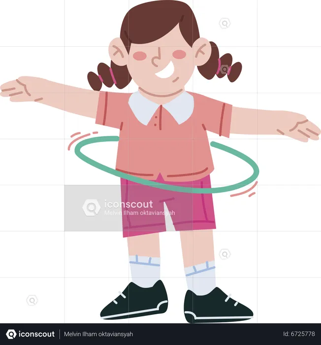 School girl doing hula hoop  Illustration