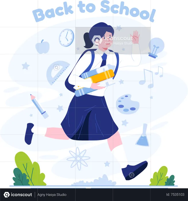 School girl getting back to school  Illustration