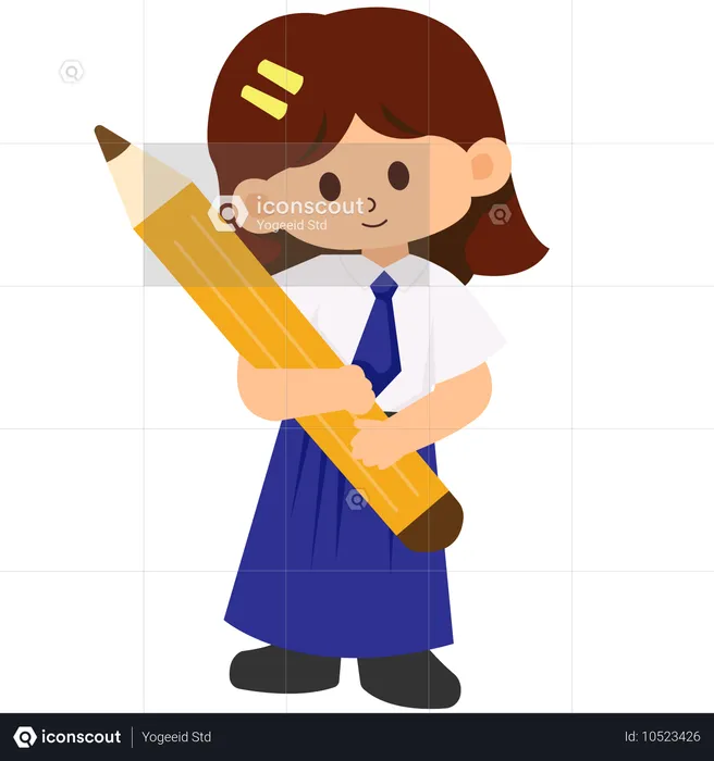 School Girl Holding a Pencil  Illustration