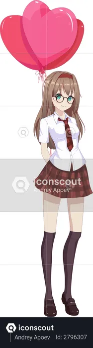 School girl holding heart shaped balloons  Illustration