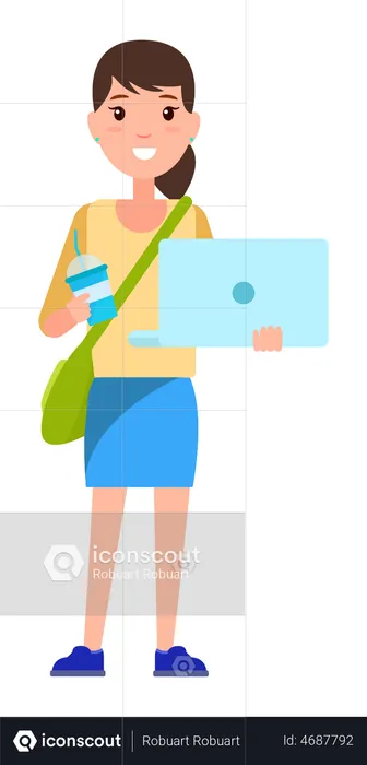 School Girl holding laptop  Illustration