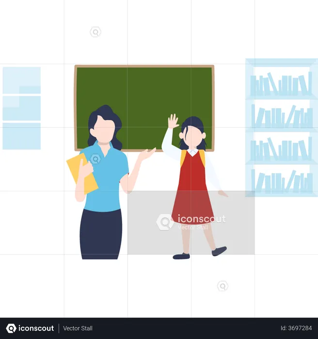 School girl saying good bye to teacher  Illustration