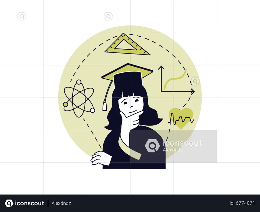 School girl thinking about geometry calculations  Illustration