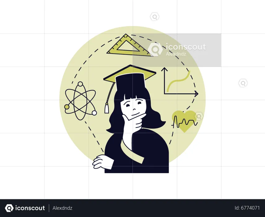 School girl thinking about geometry calculations  Illustration