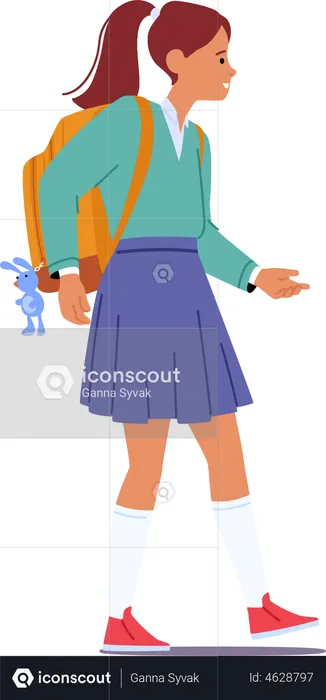 School Girl with Backpack Walk to College  Illustration