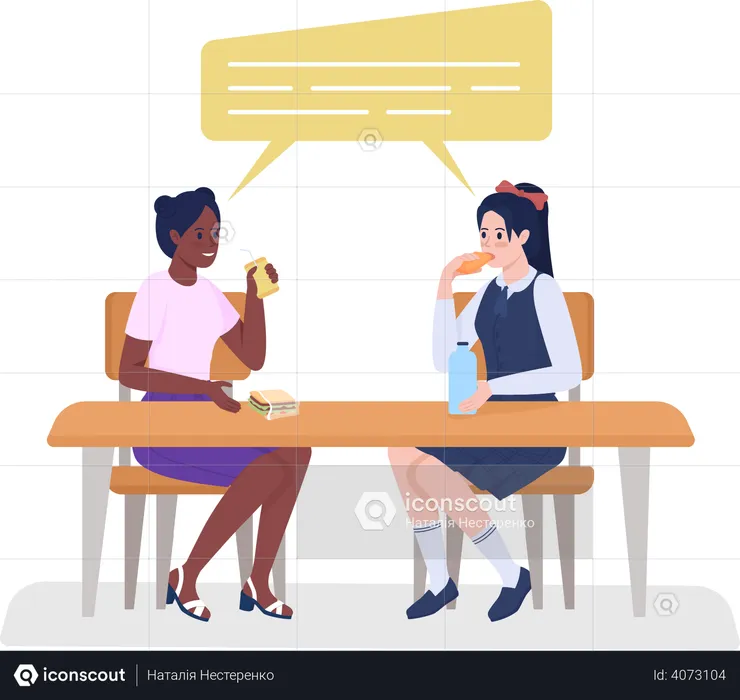 School girls talking on break  Illustration