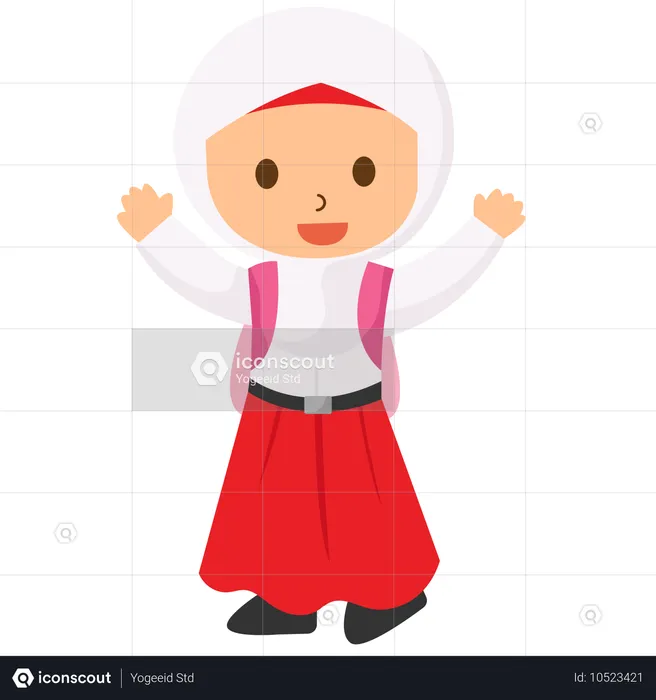 School Hijab Girl Waving Hand  Illustration