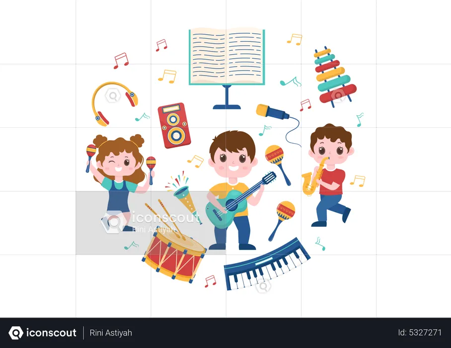 School kids performing music  Illustration