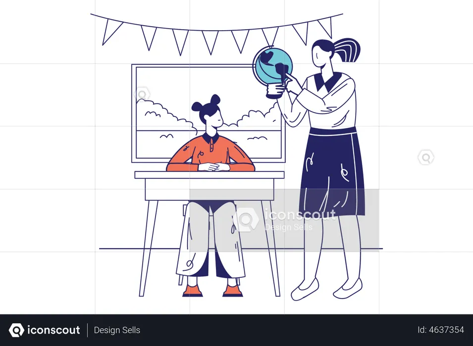 School teacher concept in flat line design  Illustration