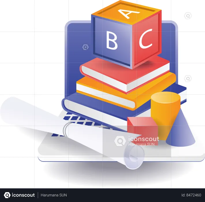 School textbooks on the laptop  Illustration