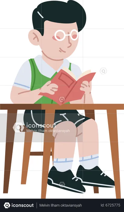 Schoolboy sitting in classroom  Illustration