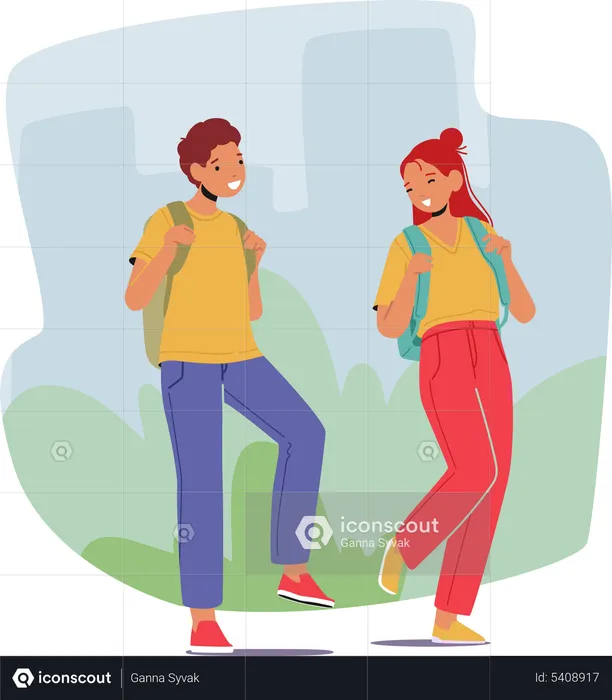 Schoolboy walk with classmate  Illustration