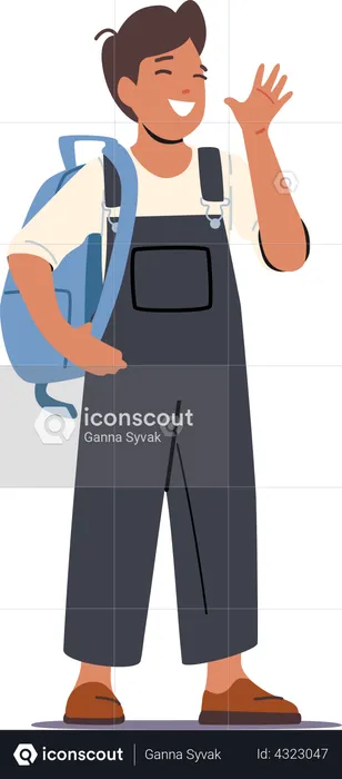 Schoolboy with Backpack Waving Hand  Illustration