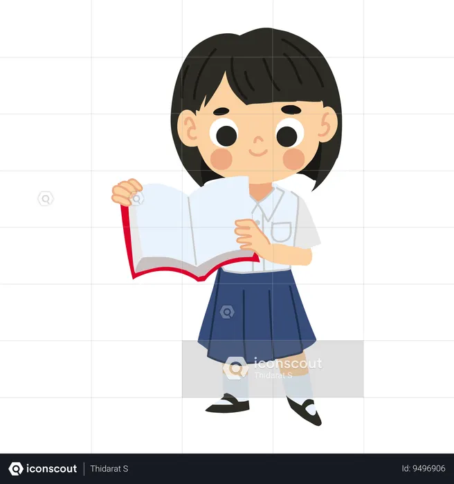 Schoolgirl Engaged in Reading  Illustration